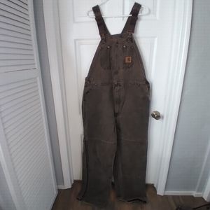 Sz.42 Carhartt Brown Distressed Bib Overalls Double Knee Workwear Barn Farm